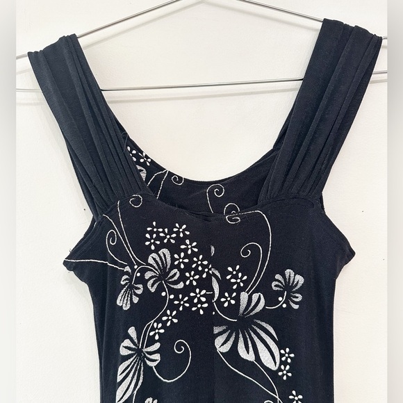 90’s Diamond Brand Dress - Black with white floral- Stretchy- Size Medium - Picture 3 of 11